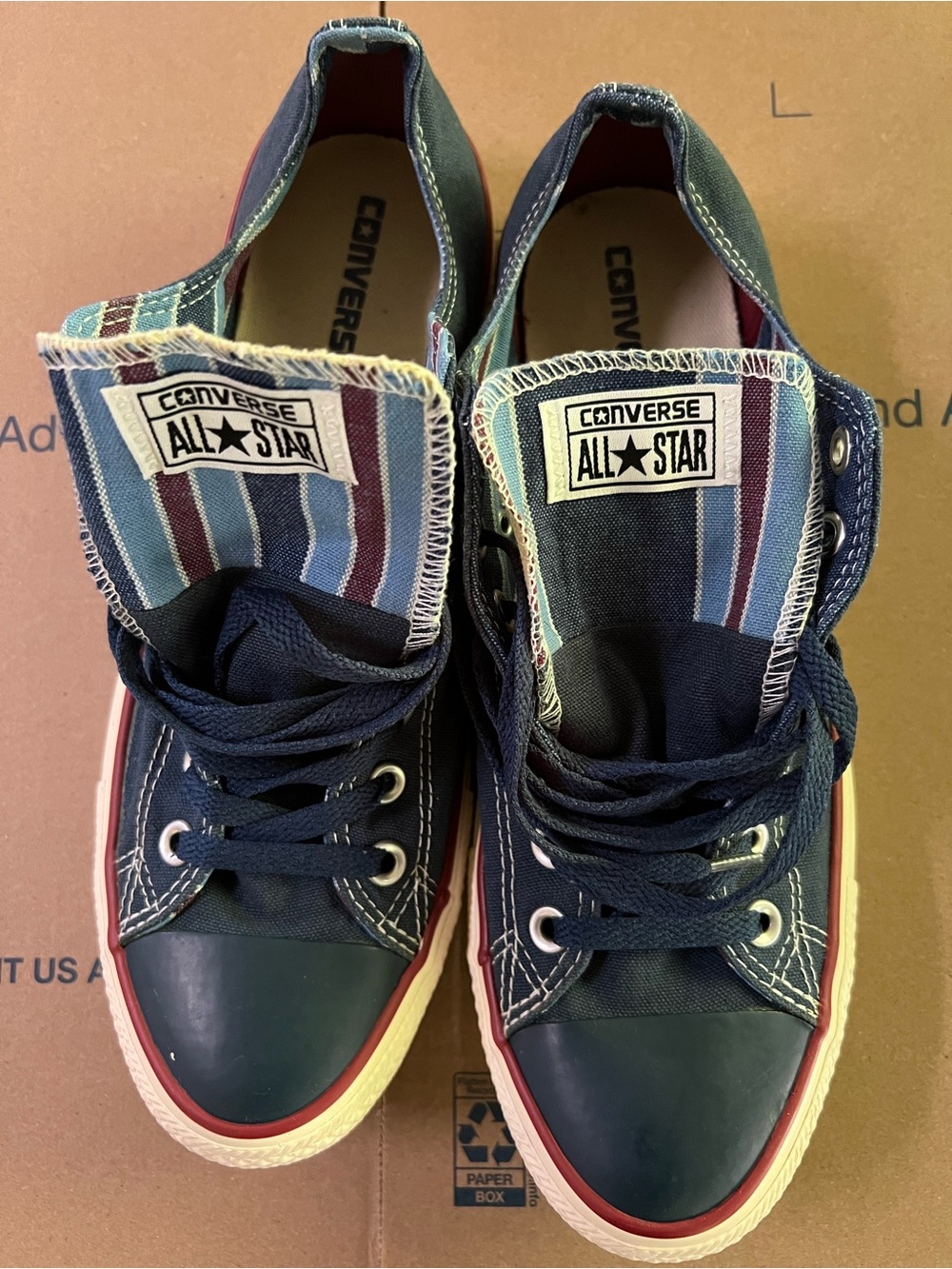 Converse Low-Top Navy Sneakers with Multicolor Striped Tongues